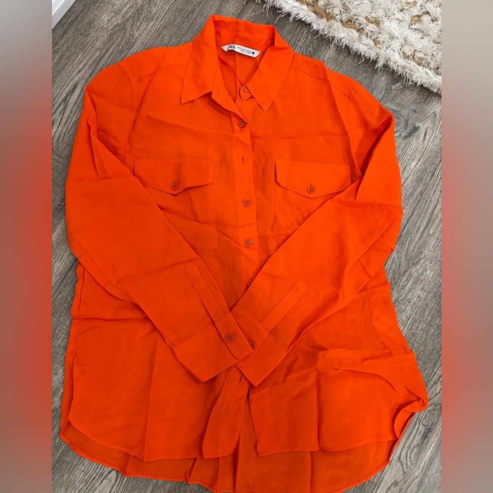 Zara orange button down dress shirt